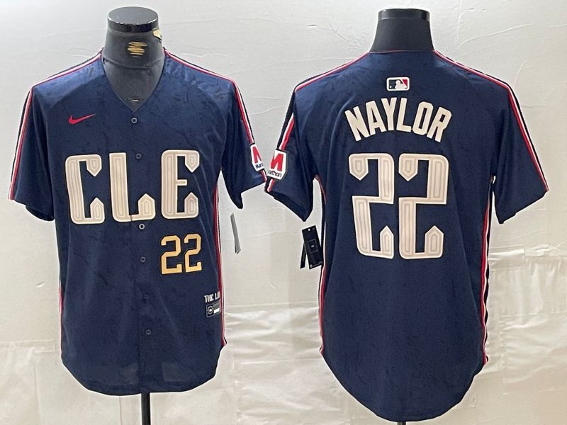 Men Cleveland Indians #22 Naylor Blue City Edition Nike 2024 MLB Jersey style 4